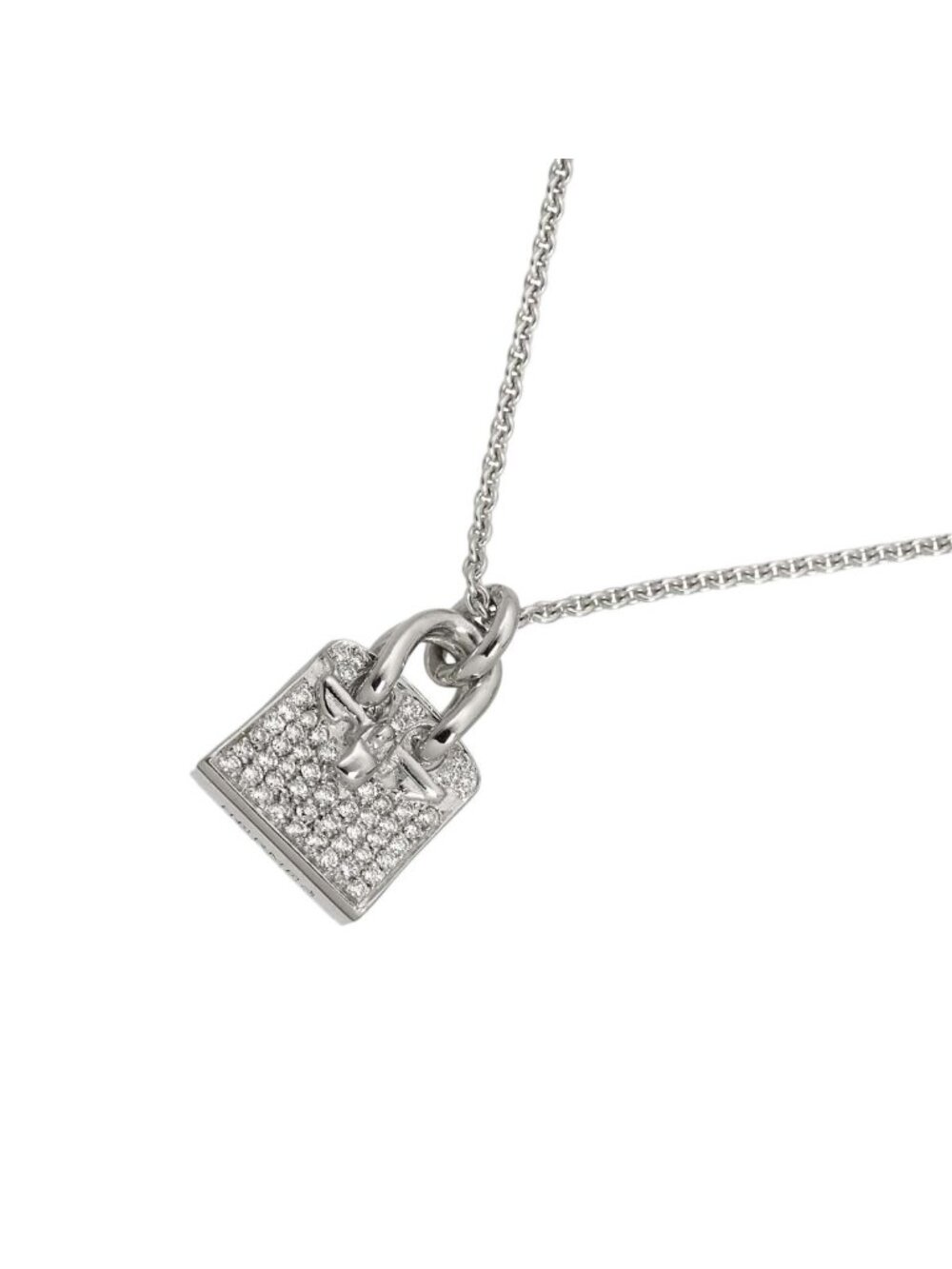 Hermes Amulette Birkin Diamond Necklace 40 18k White Gold
